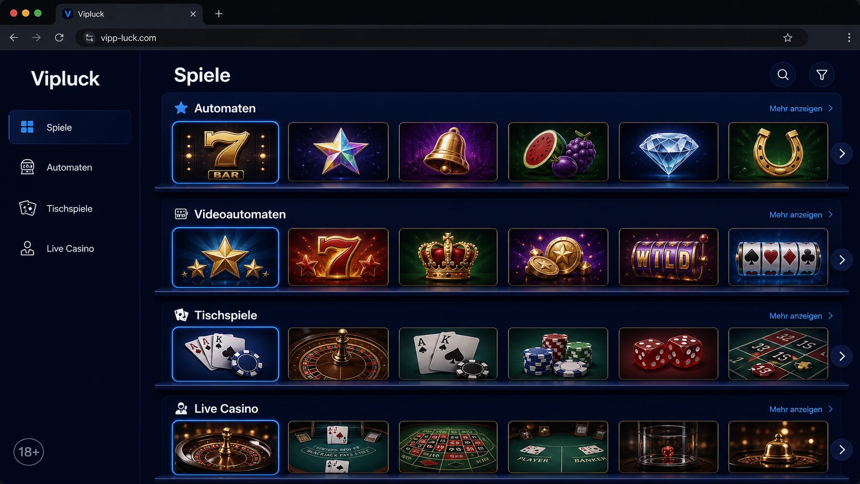 Spieleangebot im Vipluck Online Casino